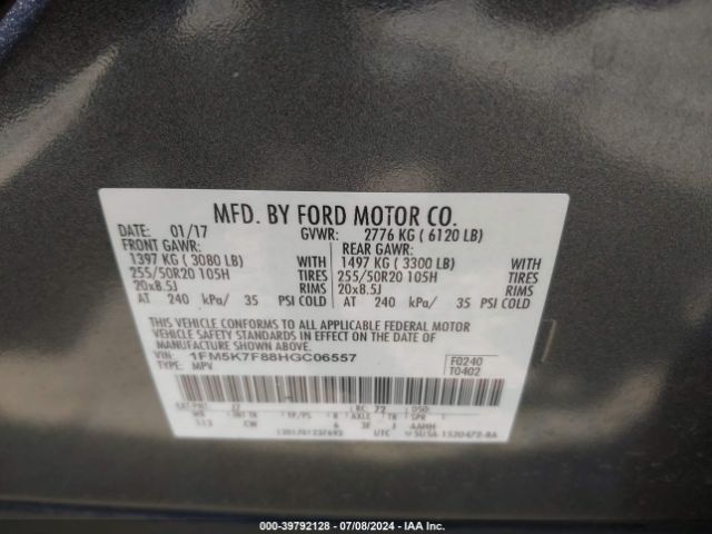 Photo 8 VIN: 1FM5K7F88HGC06557 - FORD EXPLORER 