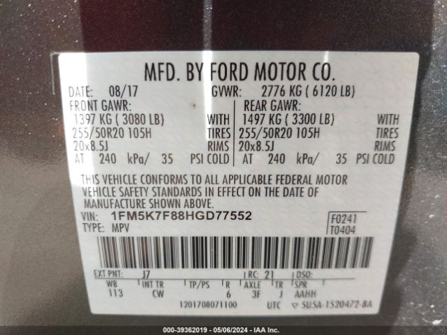 Photo 8 VIN: 1FM5K7F88HGD77552 - FORD EXPLORER 