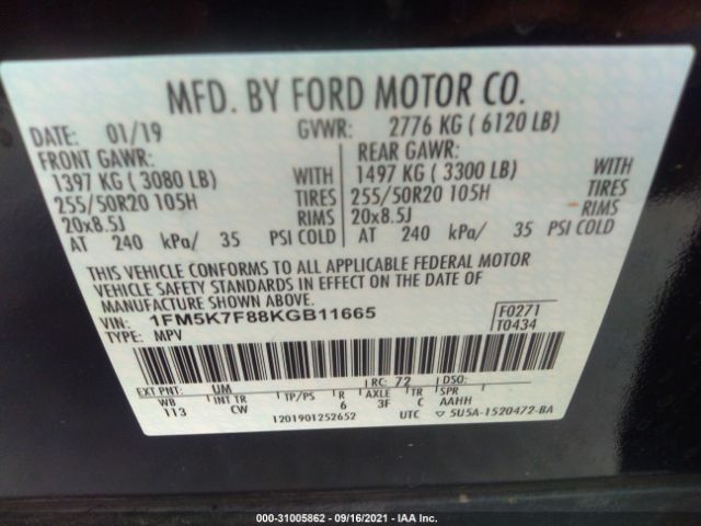 Photo 8 VIN: 1FM5K7F88KGB11665 - FORD EXPLORER 