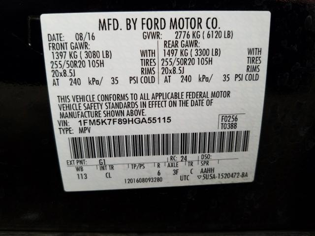 Photo 9 VIN: 1FM5K7F89HGA55115 - FORD EXPLORER L 