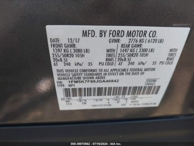 Photo 8 VIN: 1FM5K7F89JGA46842 - FORD EXPLORER 