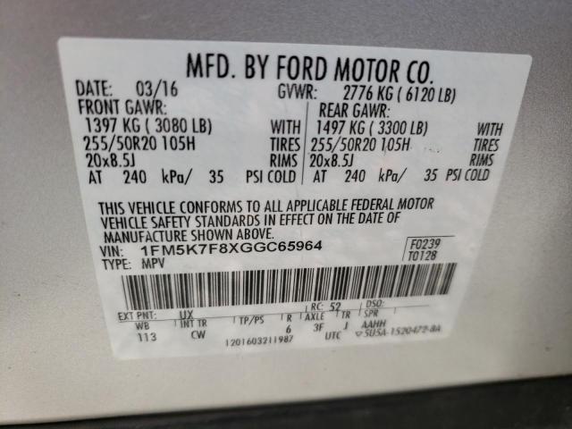 Photo 9 VIN: 1FM5K7F8XGGC65964 - FORD EXPLORER L 