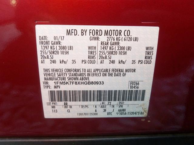 Photo 9 VIN: 1FM5K7F8XHGB80933 - FORD EXPLORER L 