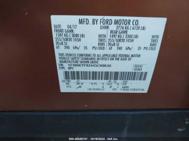 Photo 8 VIN: 1FM5K7F8XHGC69630 - FORD EXPLORER 