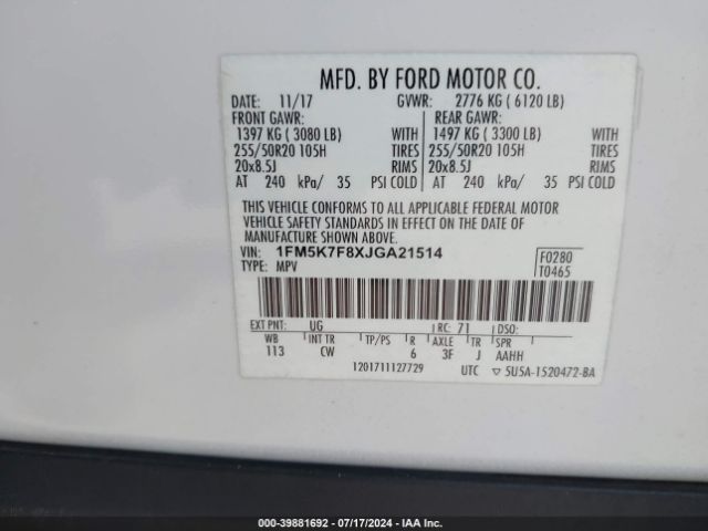 Photo 8 VIN: 1FM5K7F8XJGA21514 - FORD EXPLORER 