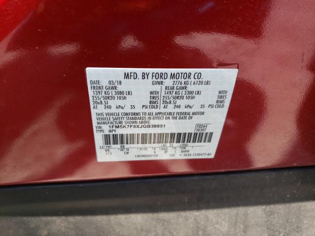 Photo 9 VIN: 1FM5K7F8XJGB38851 - FORD EXPLORER L 