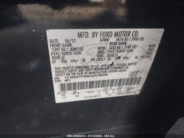 Photo 8 VIN: 1FM5K7F94DGA78000 - FORD EXPLORER 