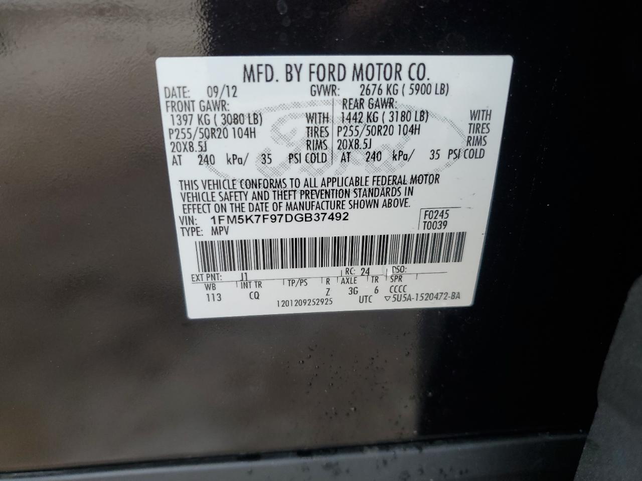 Photo 12 VIN: 1FM5K7F97DGB37492 - FORD EXPLORER 