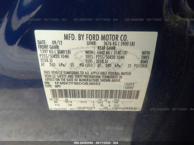 Photo 8 VIN: 1FM5K7F98DGB38053 - FORD EXPLORER 