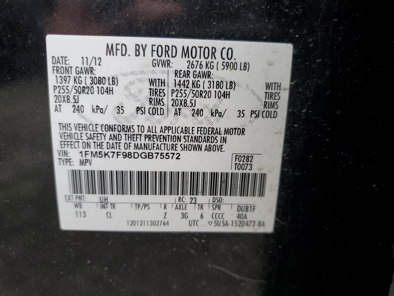 Photo 12 VIN: 1FM5K7F98DGB75572 - FORD EXPLORER 