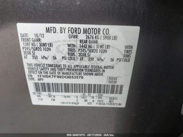 Photo 8 VIN: 1FM5K7F99DGB53578 - FORD EXPLORER 