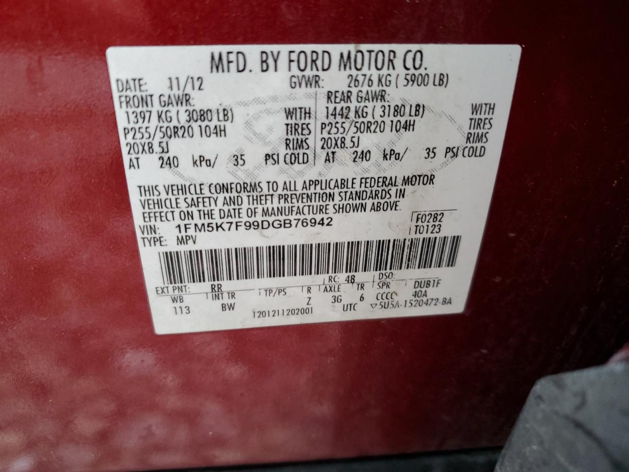 Photo 12 VIN: 1FM5K7F99DGB76942 - FORD EXPLORER 