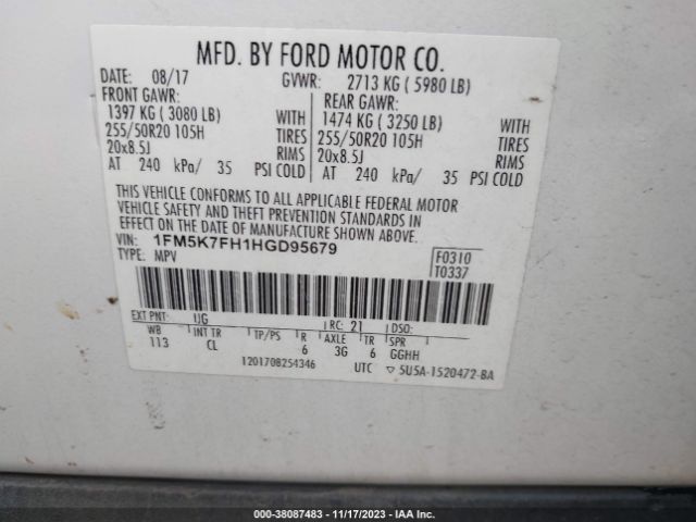 Photo 8 VIN: 1FM5K7FH1HGD95679 - FORD EXPLORER 