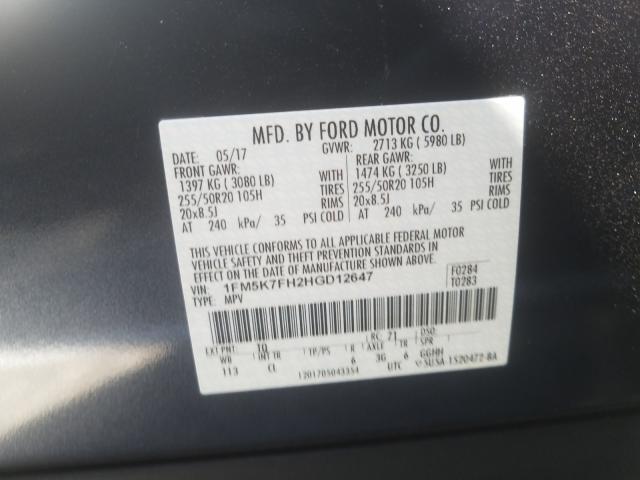 Photo 9 VIN: 1FM5K7FH2HGD12647 - FORD EXPLORER L 