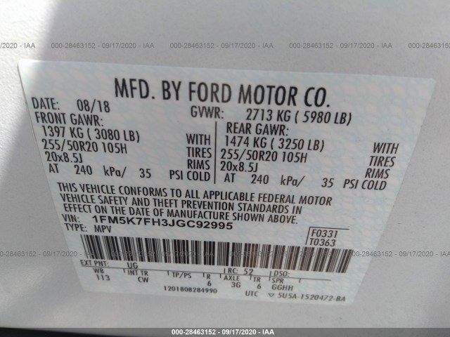 Photo 8 VIN: 1FM5K7FH3JGC92995 - FORD EXPLORER 