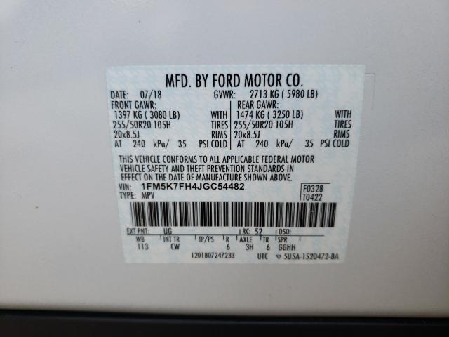 Photo 9 VIN: 1FM5K7FH4JGC54482 - FORD EXPLORER L 