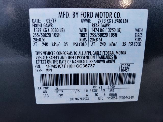 Photo 9 VIN: 1FM5K7FH6HGC36737 - FORD EXPLORER L 