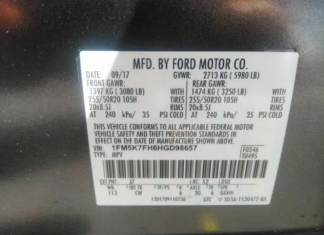 Photo 8 VIN: 1FM5K7FH6HGD98657 - FORD EXPLORER 