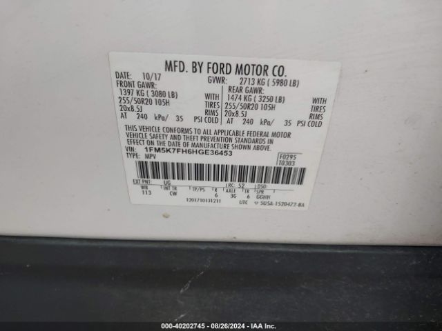 Photo 8 VIN: 1FM5K7FH6HGE36453 - FORD EXPLORER 