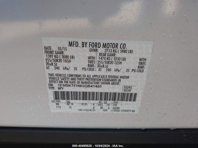 Photo 8 VIN: 1FM5K7FH8GGB41420 - FORD EXPLORER 