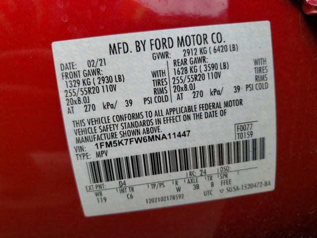 Photo 12 VIN: 1FM5K7FW6MNA11447 - FORD EXPLORER L 