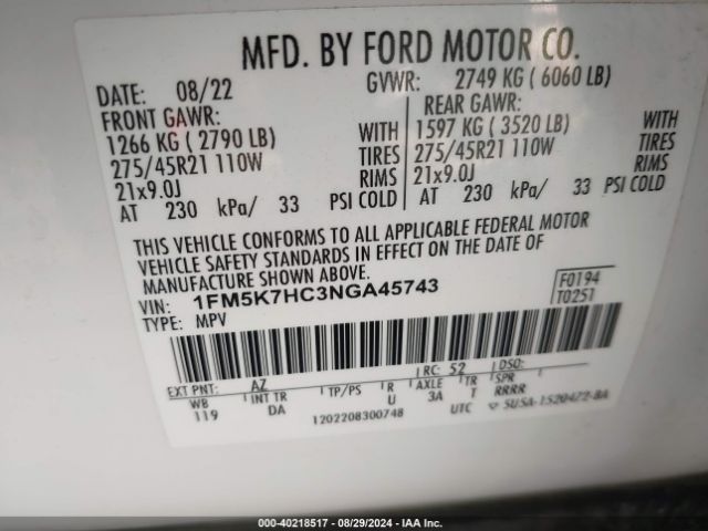 Photo 8 VIN: 1FM5K7HC3NGA45743 - FORD EXPLORER 