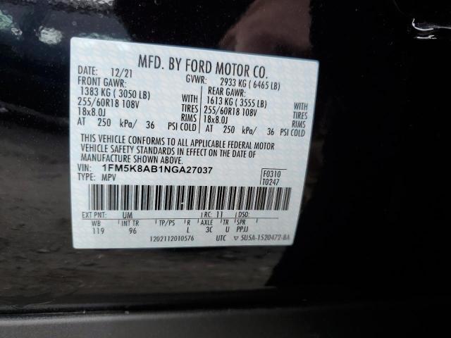 Photo 9 VIN: 1FM5K8AB1NGA27037 - FORD EXPLORER P 