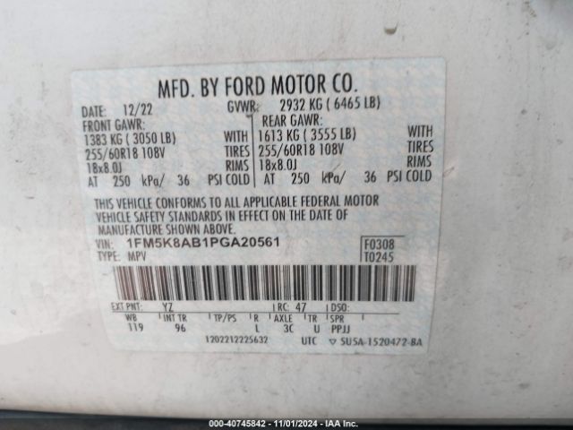 Photo 8 VIN: 1FM5K8AB1PGA20561 - FORD EXPLORER 