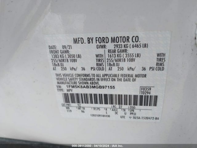 Photo 8 VIN: 1FM5K8AB3MGB97155 - FORD EXPLORER 