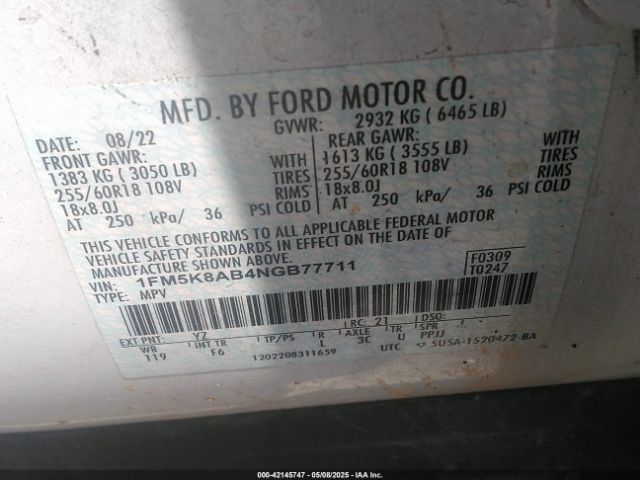 Photo 8 VIN: 1FM5K8AB4NGB77711 - FORD EXPLORER 