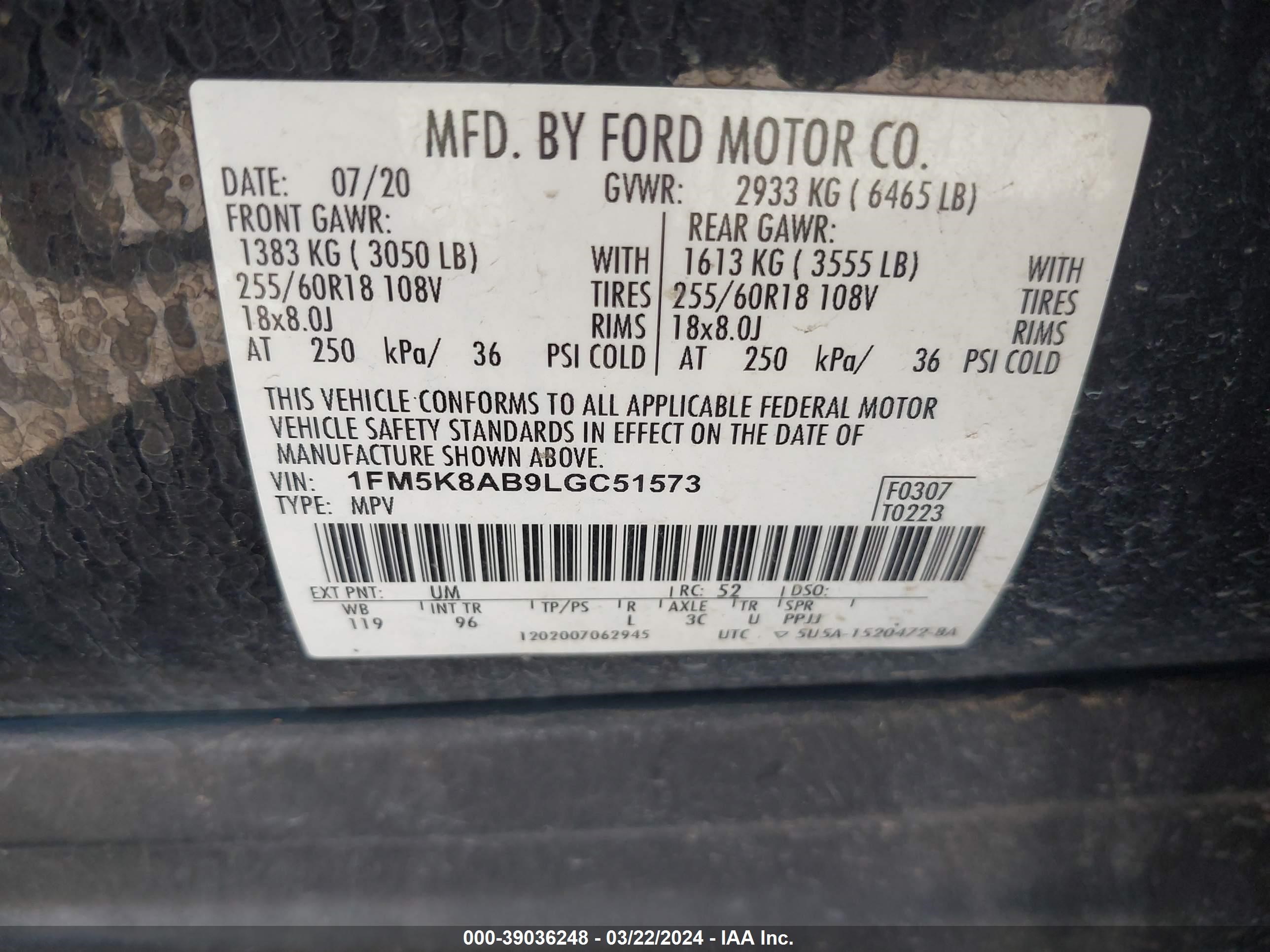 Photo 8 VIN: 1FM5K8AB9LGC51573 - FORD ALL 