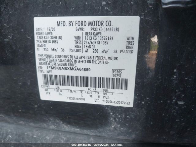 Photo 8 VIN: 1FM5K8ABXMGA64859 - FORD EXPLORER 