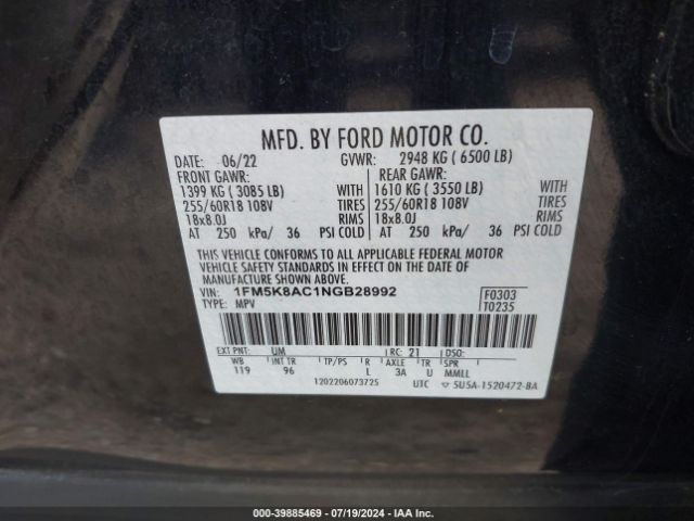 Photo 8 VIN: 1FM5K8AC1NGB28992 - FORD EXPLORER 