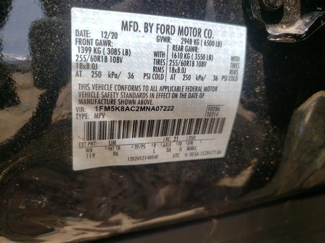 Photo 9 VIN: 1FM5K8AC2MNA07222 - FORD EXPLORER P 