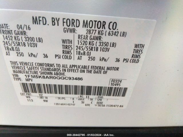 Photo 8 VIN: 1FM5K8AR0GGC93486 - FORD EXPLORER P 