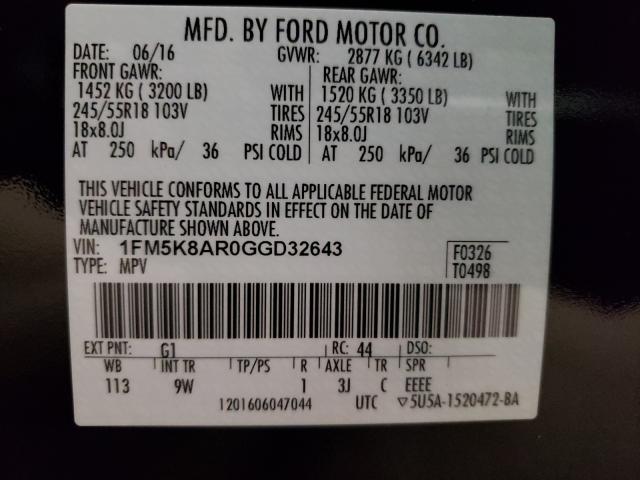 Photo 9 VIN: 1FM5K8AR0GGD32643 - FORD EXPLORER P 