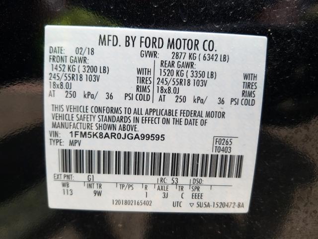 Photo 9 VIN: 1FM5K8AR0JGA99595 - FORD EXPLORER 