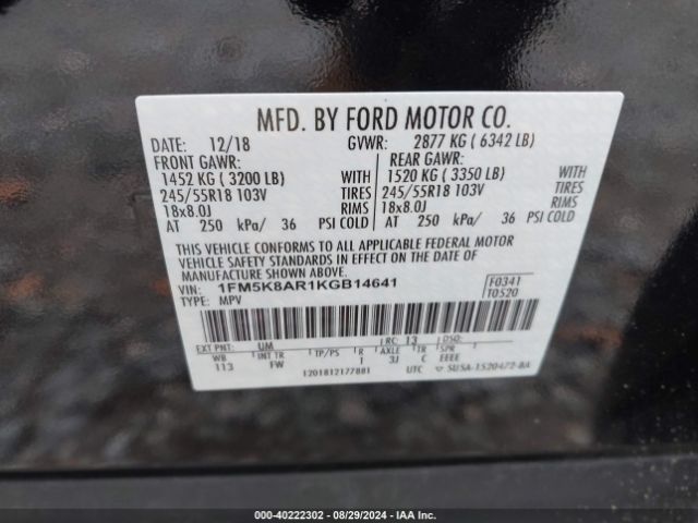 Photo 8 VIN: 1FM5K8AR1KGB14641 - FORD EXPLORER 