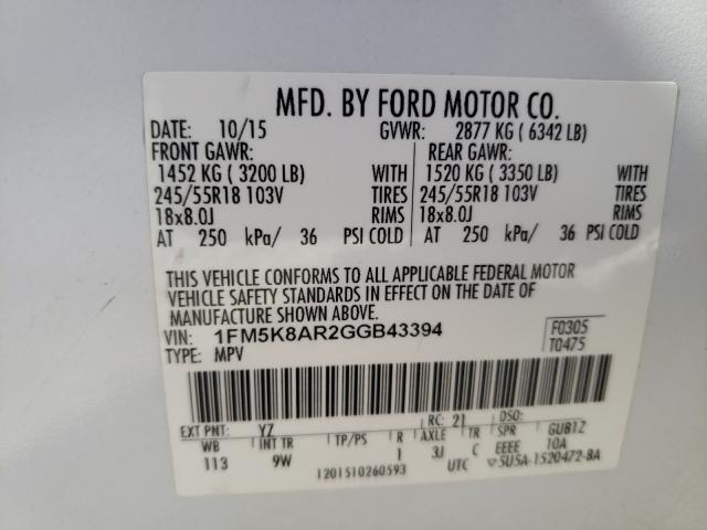 Photo 9 VIN: 1FM5K8AR2GGB43394 - FORD EXPLORER P 