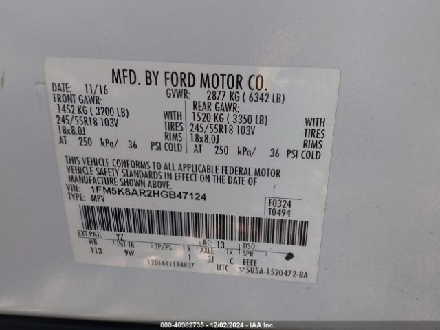 Photo 8 VIN: 1FM5K8AR2HGB47124 - FORD EXPLORER 