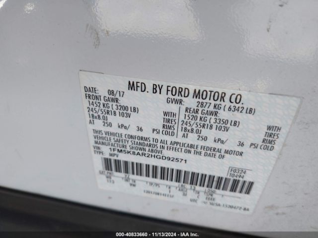 Photo 8 VIN: 1FM5K8AR2HGD92571 - FORD EXPLORER 