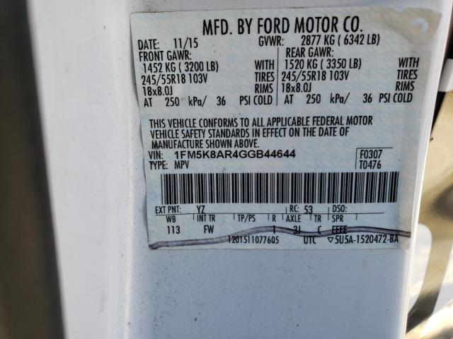 Photo 9 VIN: 1FM5K8AR4GGB44644 - FORD EXPLORER P 