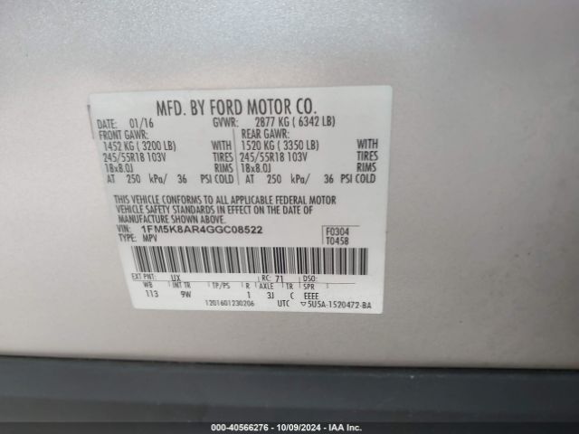 Photo 8 VIN: 1FM5K8AR4GGC08522 - FORD EXPLORER 