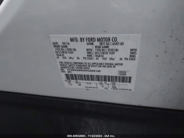 Photo 8 VIN: 1FM5K8AR4HGA89145 - FORD EXPLORER 