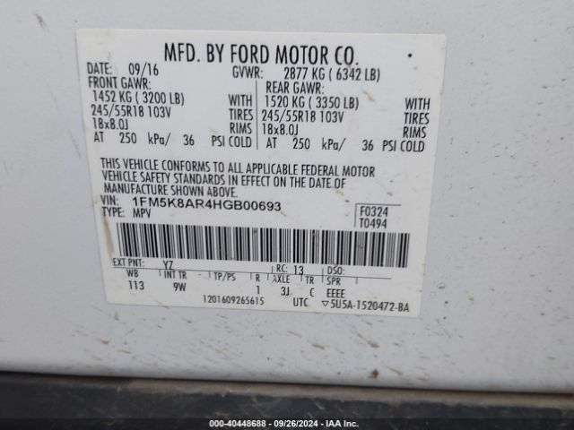 Photo 8 VIN: 1FM5K8AR4HGB00693 - FORD EXPLORER 