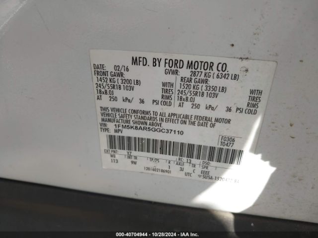 Photo 8 VIN: 1FM5K8AR5GGC37110 - FORD EXPLORER 