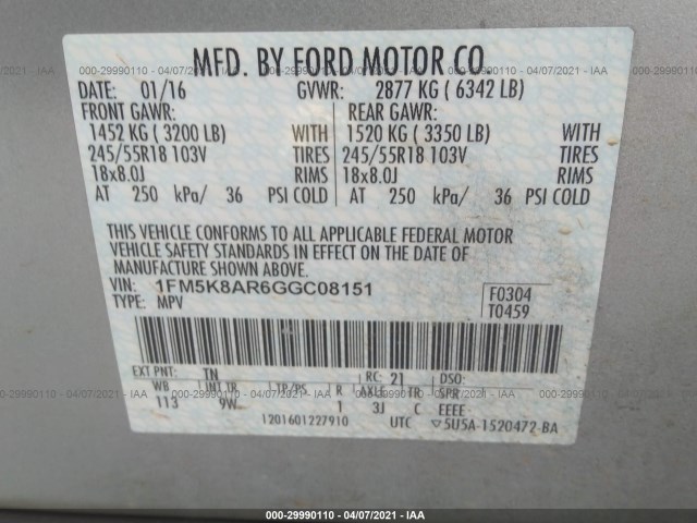 Photo 8 VIN: 1FM5K8AR6GGC08151 - FORD EXPLORER 