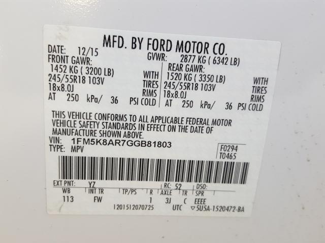 Photo 9 VIN: 1FM5K8AR7GGB81803 - FORD EXPLORER P 