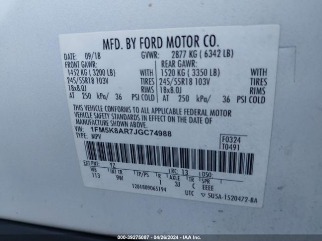 Photo 8 VIN: 1FM5K8AR7JGC74988 - FORD EXPLORER 