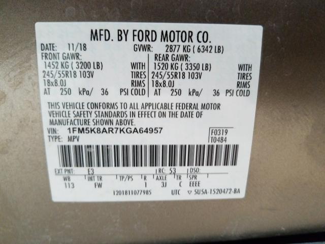 Photo 9 VIN: 1FM5K8AR7KGA64957 - FORD EXPLORER 